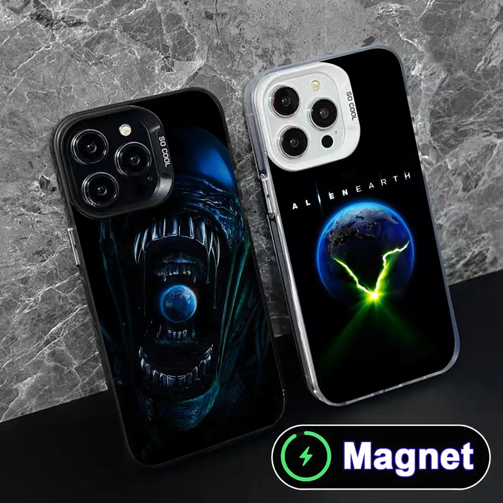 

Alien Earth Phone Case for iPhone 17 16 15 14 13 12 11 Air Pro Max Plus Colorful Silver Magnet Cover