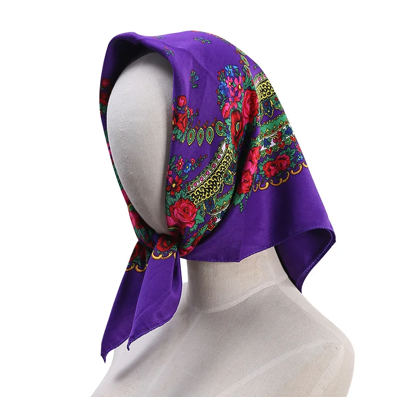 70*70cm Luxury Floral Russian Square Scarf Women Head Hair Bandana Babushka Handkerchief Ukrainian Shawl Headband Scarves