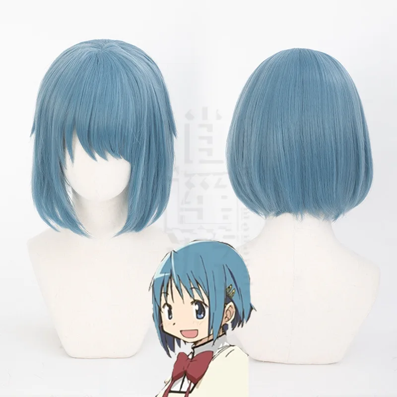 Puella Magi Madoka Magica Sayaka Miki Cosplay Pruik Kort Blauw Haar Natuurlijke Hoofdhuid Top Hittebestendige Synthetische Vezel Anime Pruik