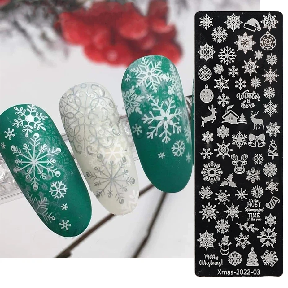 Festive Christmas Nails Stamping Plate Snowflakes Winter Holiday Joy Design Printing Stencil Templates Manicure Tool #Xmas-2022