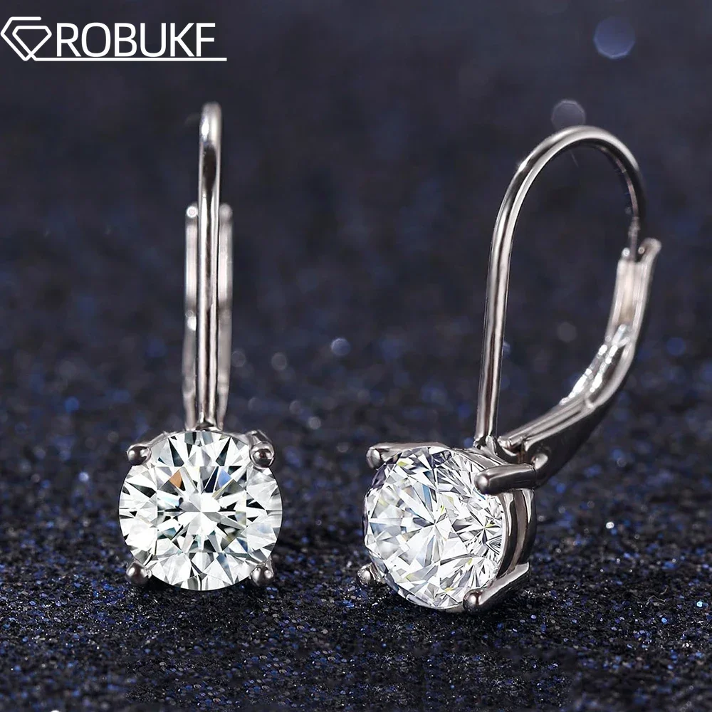 

1CT D Color Moissanite Drop Earrings For Women Lab Created Diamond S925 Silver 18K White Gold Plated Leverback Dangle Earring