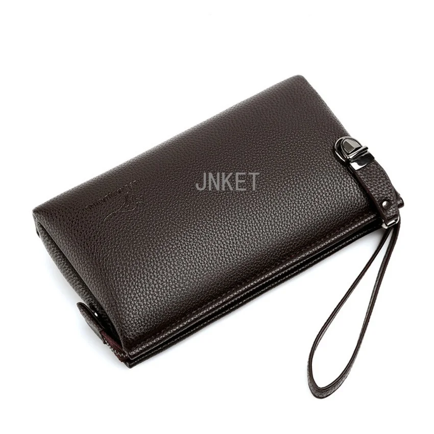 Fashion Men's Clutch Bag PU Leather Zipper Wallet Long Wallet Large Capacity Wallet Detachable Wristlet
