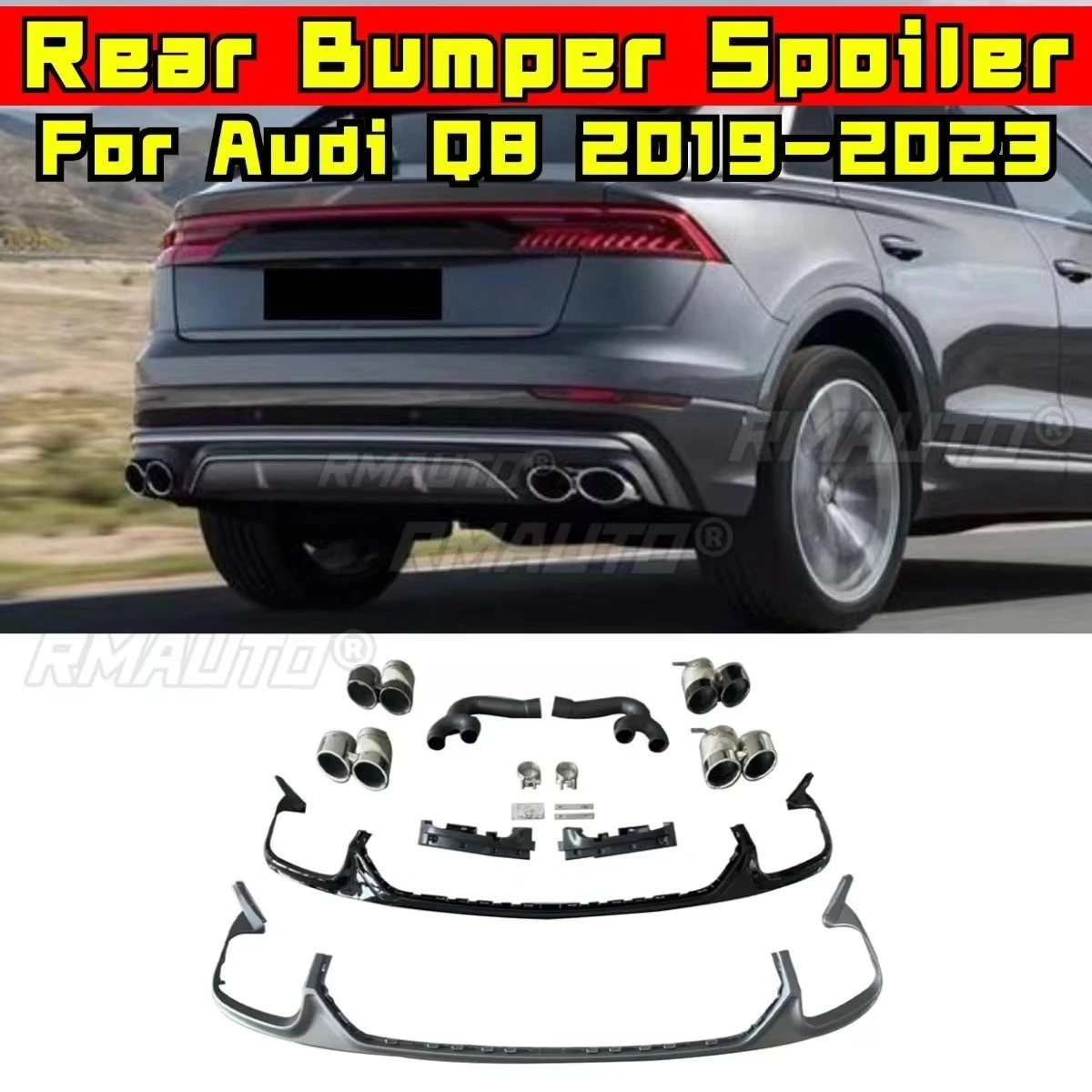 

Задний бампер автомобиля, спойлер, диффузор для губ, сплиттер, подкладка для задней части горла, модификация для Audi Q8 2019-2023, автомобильные аксессуары