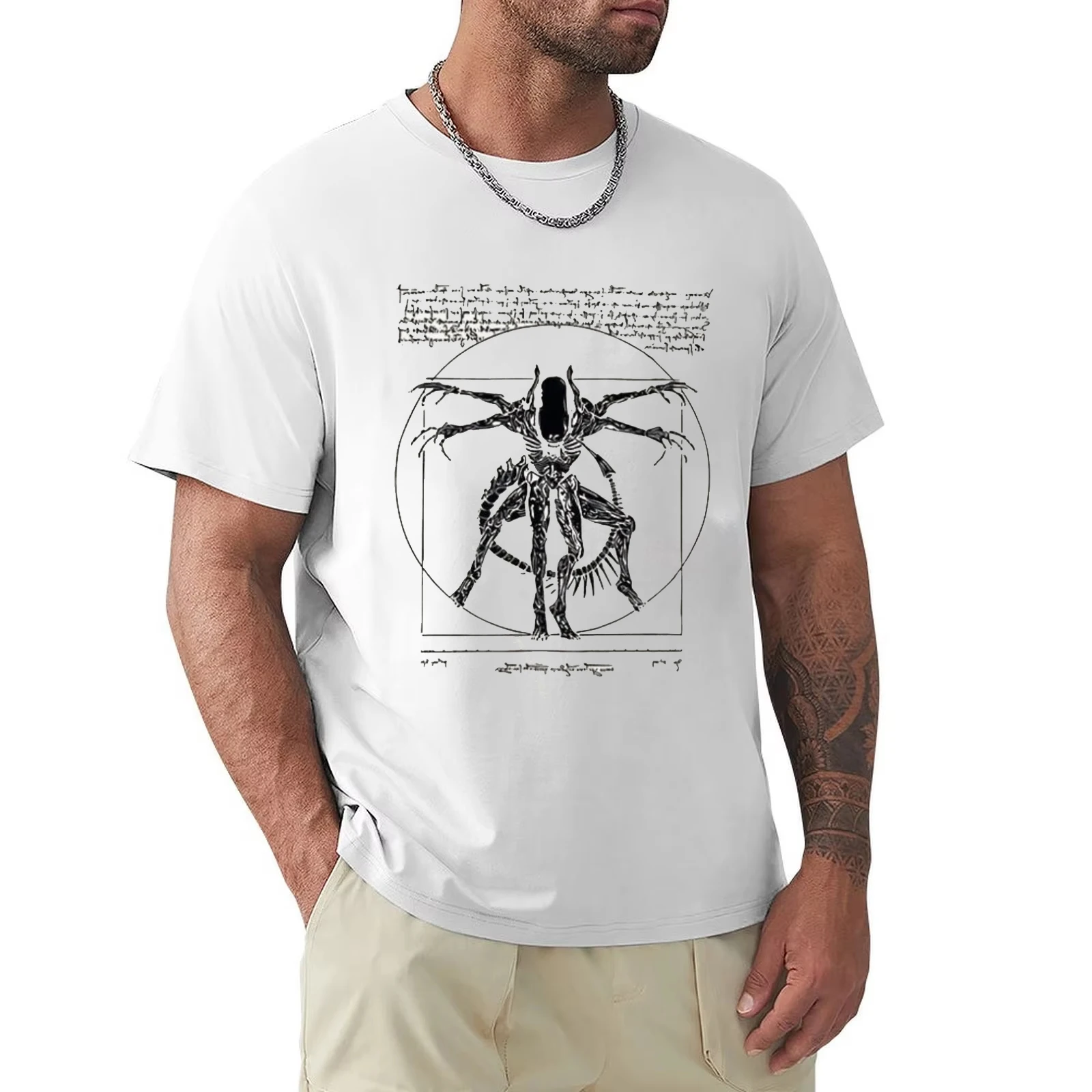 2026 New Spring Summer Alien T-shirt - Men's Retro Sci-Fi Print Classic Alien Movie Parody Pattern Short Sleeve Summer Shirt