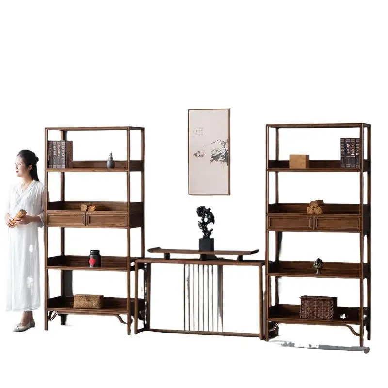

New Chinese black walnut solid wood bookshelf, bookcase, Duobao Pavilion tea room shelf