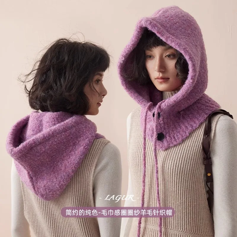 Exportieren Sie koreanische Sturmhaube für Damen im Herbst und Winter, winddichte und warme Gehörschutzhut, Schal, gestrickte Wollmütze