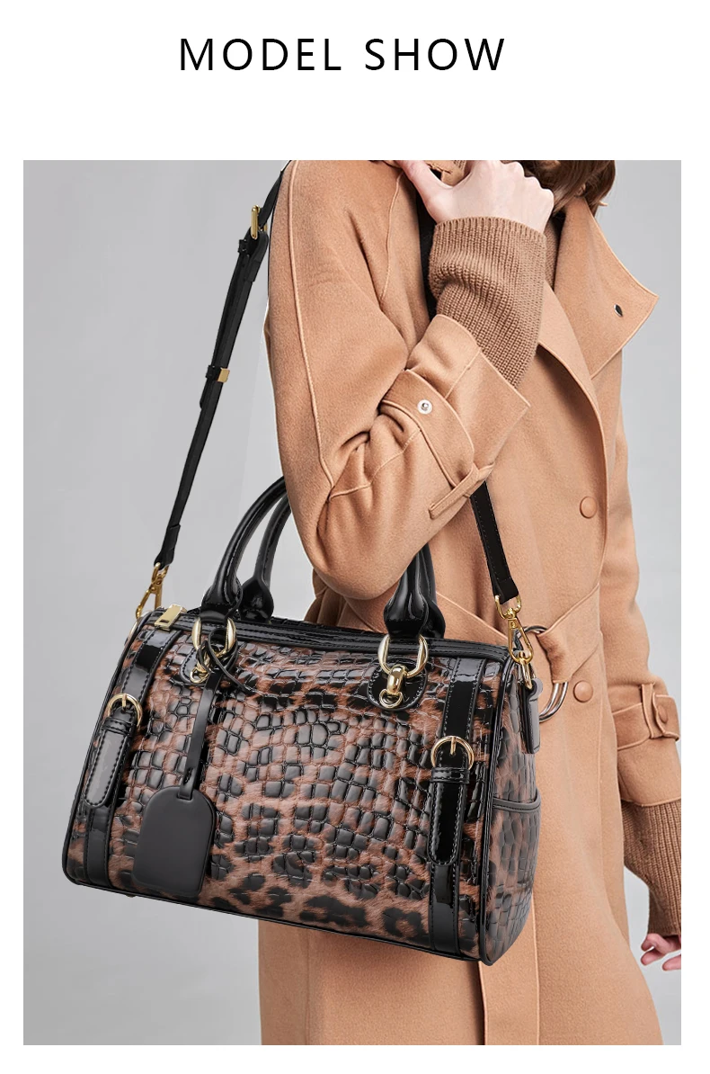 Echte Leder-Damentasche mit Leopardenmuster 2026 Neuer Stil, Strukturierte Rindsleder-Handtasche, Große Kapazität Schulter- & Umhängetasche – Detail 1