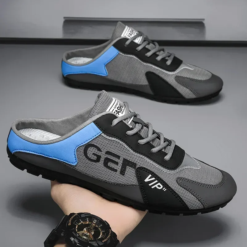 

Men Slippers Trend Baotou Shoes for Men Summer Breathable Casual Shoe Vulcanized Flats Male Sneakers Half Slip-on Shoes