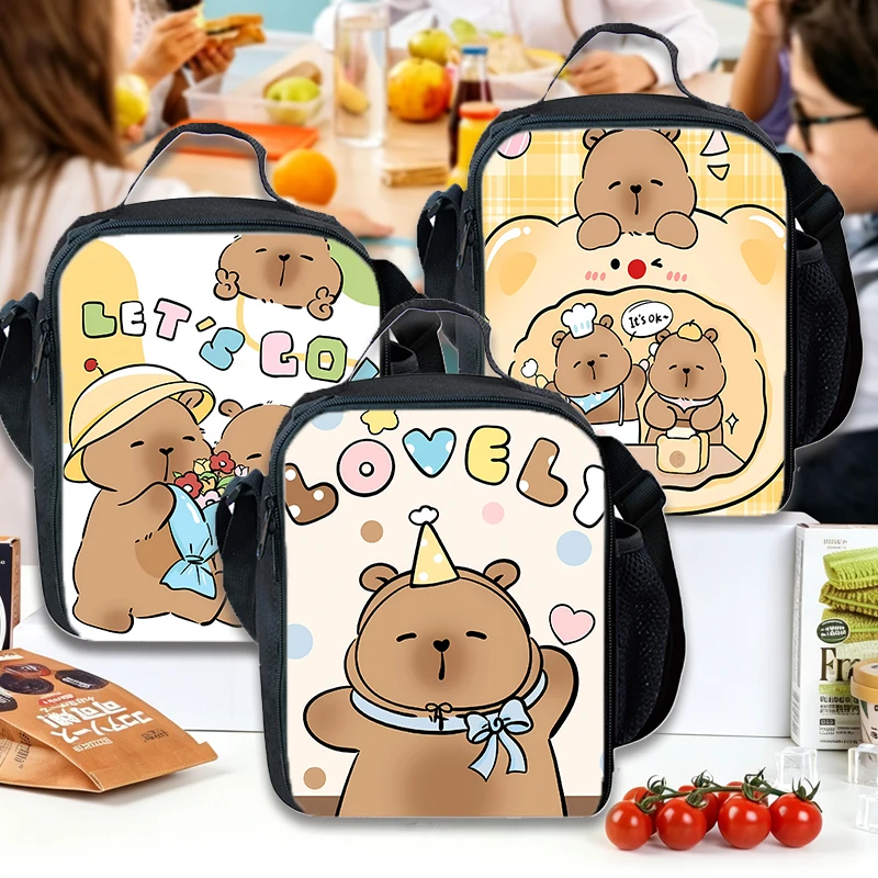 Capybara Lunch Bag Anime Portable Women Meal Bag Cartoon School Trip Lunch Picnic Dinner Cooler Food Meal Bag Birthday Gift