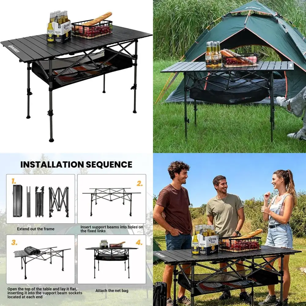 

Portable Aluminum Folding Table with Adjustable Height and Carry Bag for Outdoor Adventures, Camping, BBQs, Beach, and Picnics (