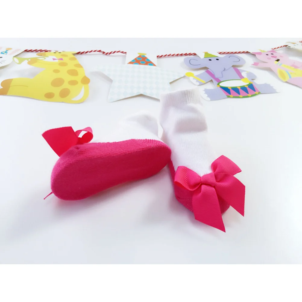 

Infant Bowknot Socks For Newborn Baby Girls Rose Red Soft Breathable Cotton Anklet Holiday Party Everyday Wear