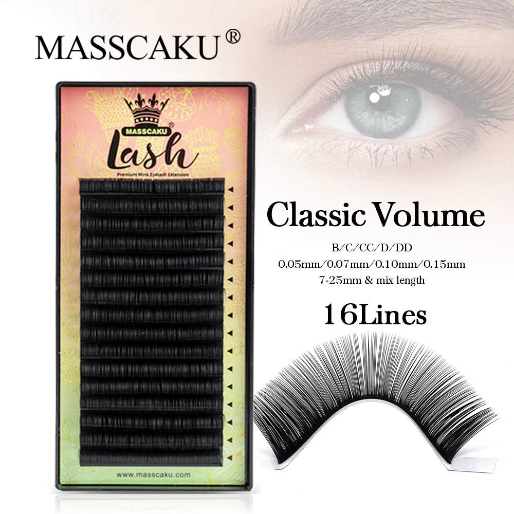 MASSCAKU Hot Selling Classic Regular Natural Eyelashes Synthetic Fiber Individual Premade Volume Black False Eyelash Extensions