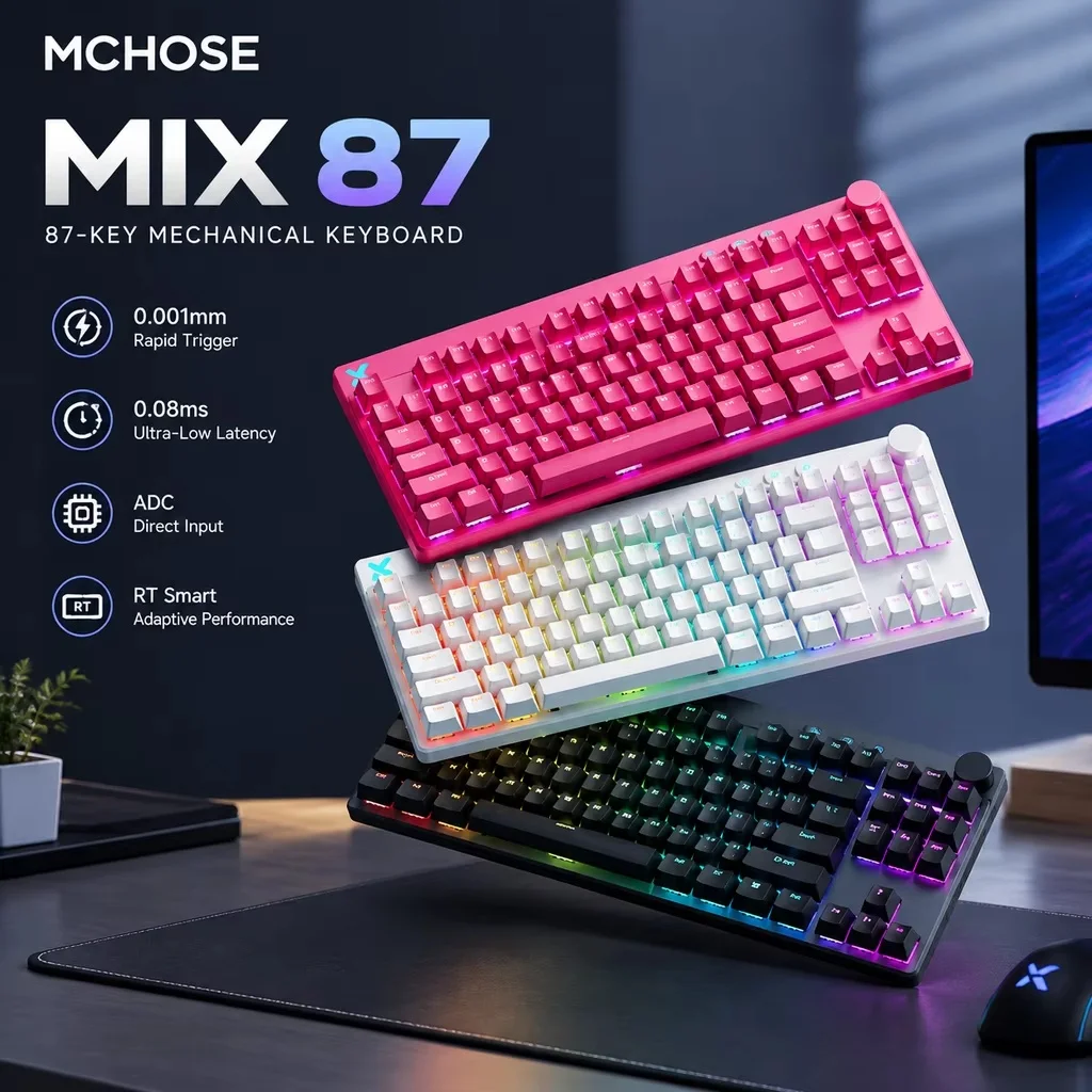 Mchose Mix87 Hall Magnetic Gaming Keyboard,87keys Wired E-Sports Mechanical Keyboard, Rgb & Rapid Trigger For Competitive Gaming