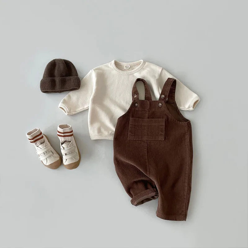 Korean Corduroy Baby Overalls Solid Color Girls Boys Pants Autumn Winter Kids Casual Suspenders Toddler Infant Clothes