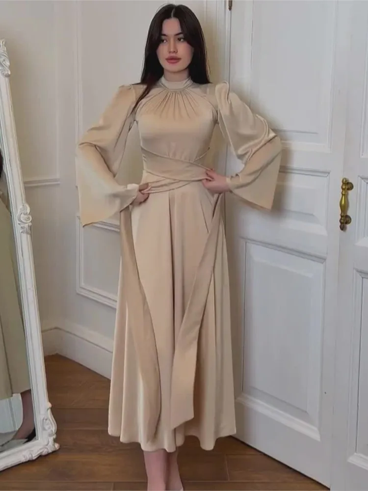 ชุดเดรสยาวทรงเข้ารูปเอวสูง แขนยาว สำหรับงานเลี้ยงกลางคืน หรืองานปาร์ตี้ ดีไซน์หรูหราทันสมัย