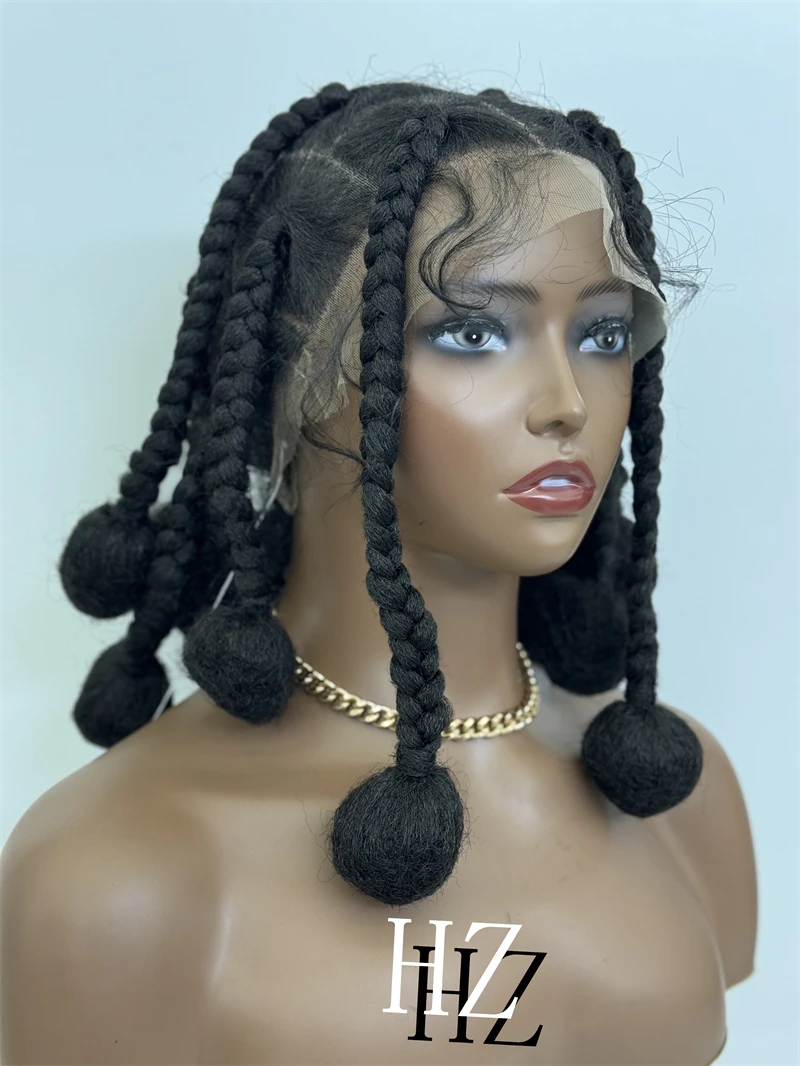 1B الاصطناعية شعر مستعار مضفر HD كامل الدانتيل الباروكة Knotless صندوق الضفائر الباروكات للنساء السود اليدوية الأفريان تجديل خصلات الشعر المستعار #2