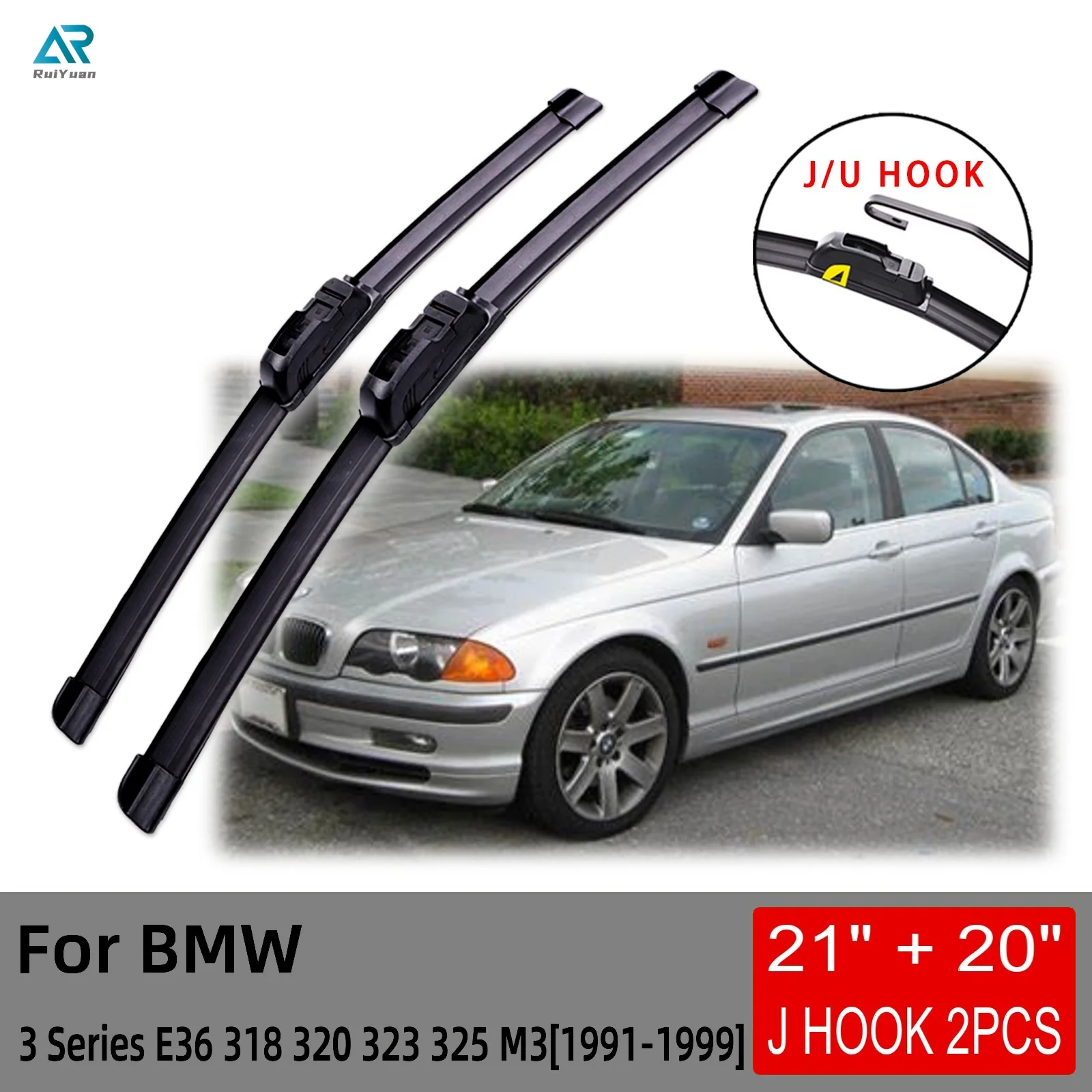 

For BMW 3 Series E36 318 320 323 325 M3 Front Wiper Blades Brushes Cutter Accessories U J Hook