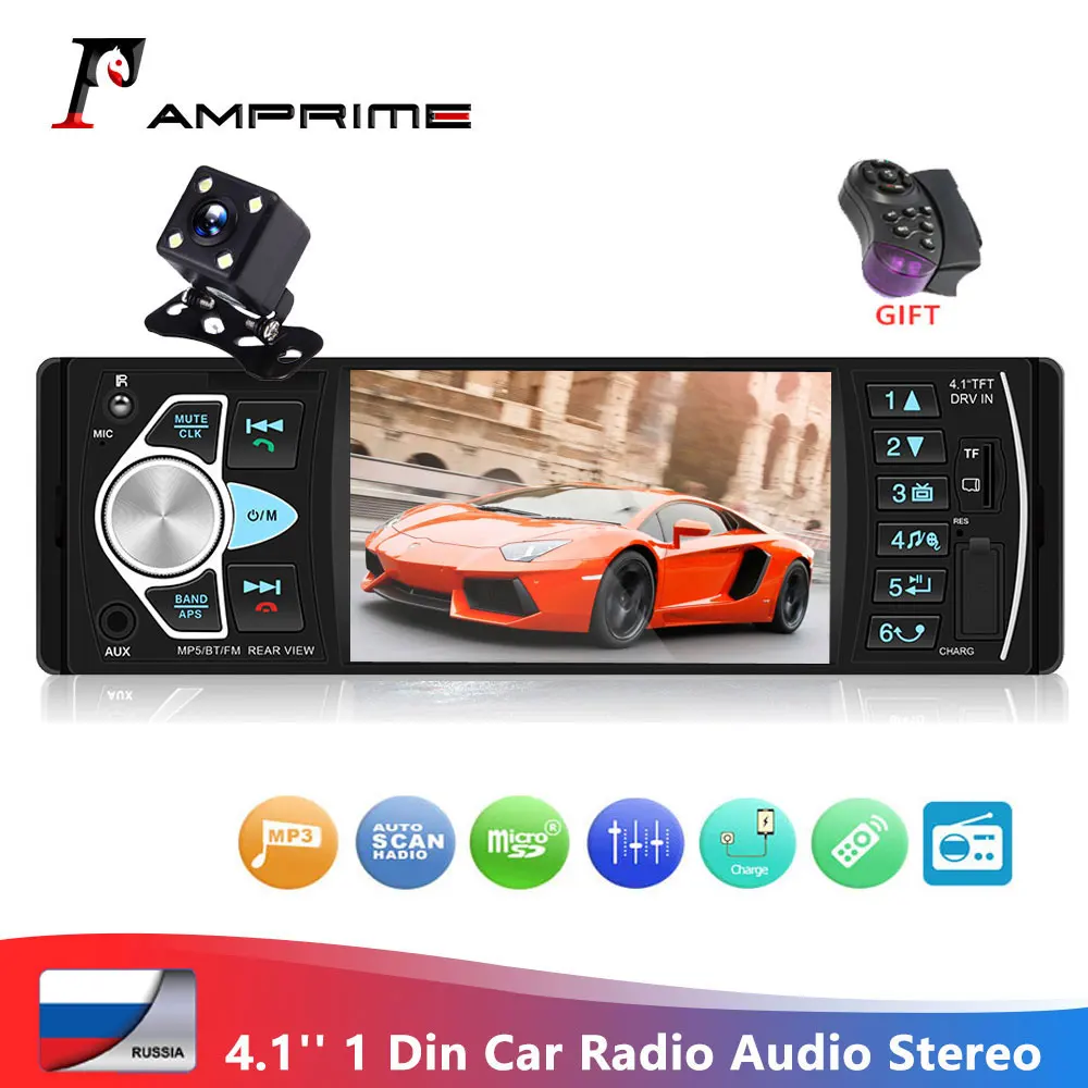 AMPrime 4022D 4.1 inch 1 Din Car Radio Auto Audio Stereo autoradio Bluetooth Support Rear View Camera USB Steering Wheel Remote