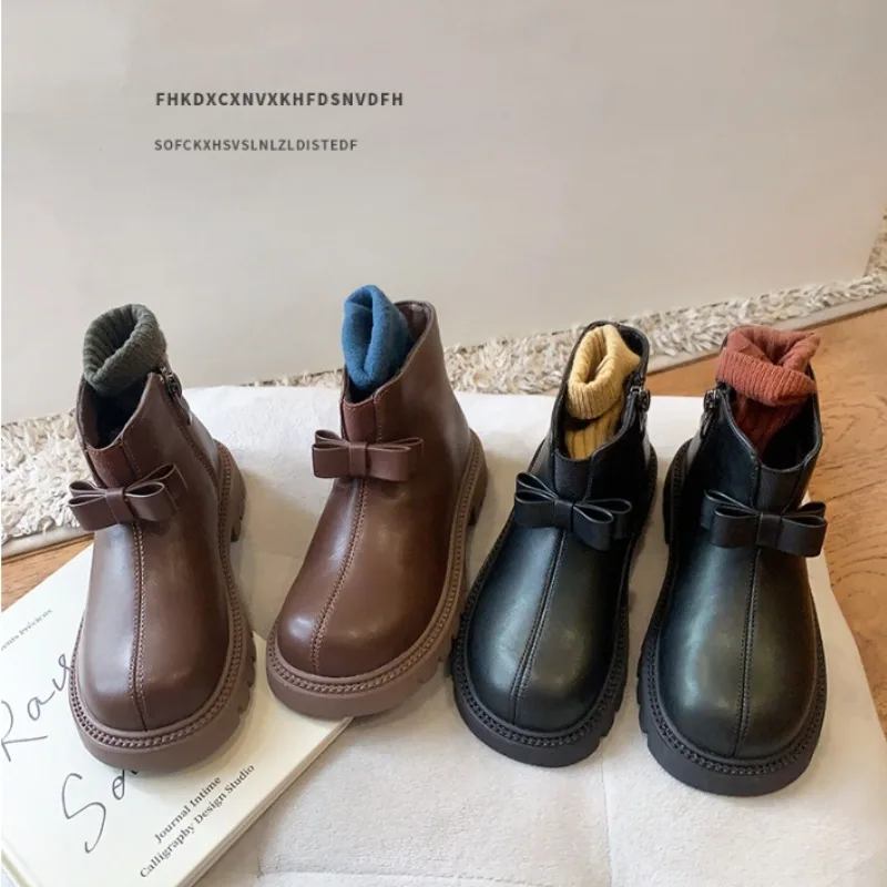 Sepatu Boot anak perempuan, sepatu Boot anak perempuan, sepatu kulit anak laki-laki, sepatu Boot anak-anak, sepatu katun tipis, sepatu anak-anak