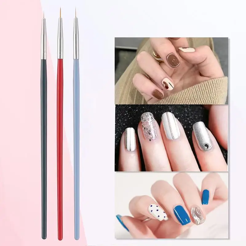 Pour des détails fins pinceau de revêtement de dessin fin vernis Gel UV peinture outil de conception d'ongle 3 pièces/ensemble pinceaux d'art d'ongle pinceau de revêtement d'art d'ongle