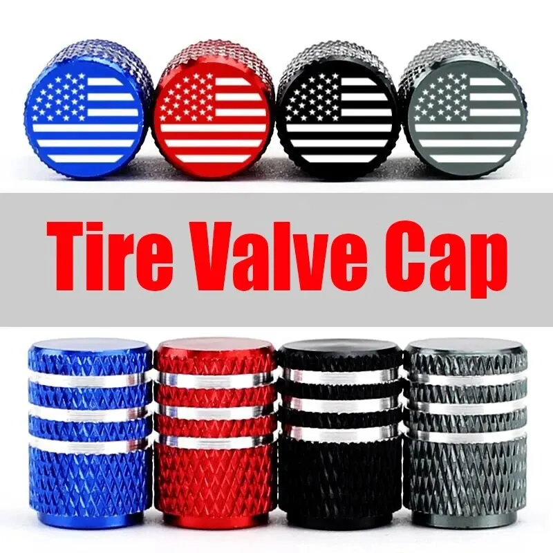 4pcs Valve Stem Caps American Flag Aluminum Auto Tire Air Rubber Ring Dustproof Universal Fits Cars Trucks Motorcycles Bicycles