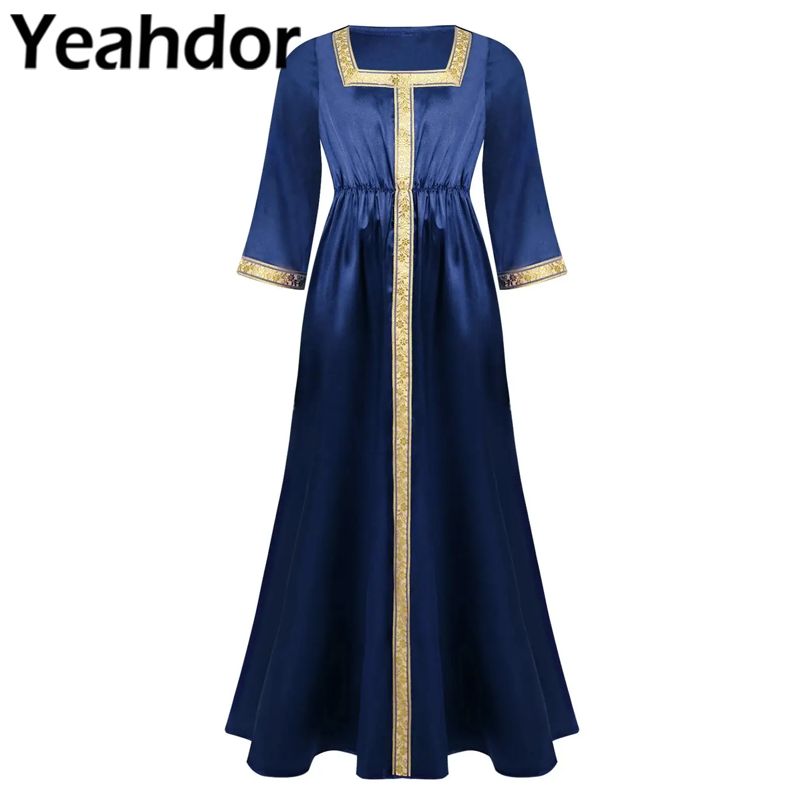 

Girls Muslim Cosplay Costume Halloween Roleplay Abaya Maxi Dress 34 Sleeve Square Collar for Carnival Party Masquerade Dress Up