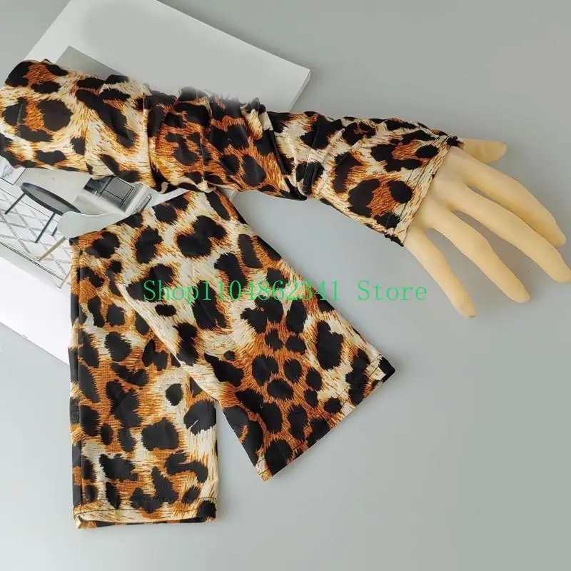 652F Elegant Women Arm Sleeves With Leopard Print Cooling Arm Cover for Outdoor Sport