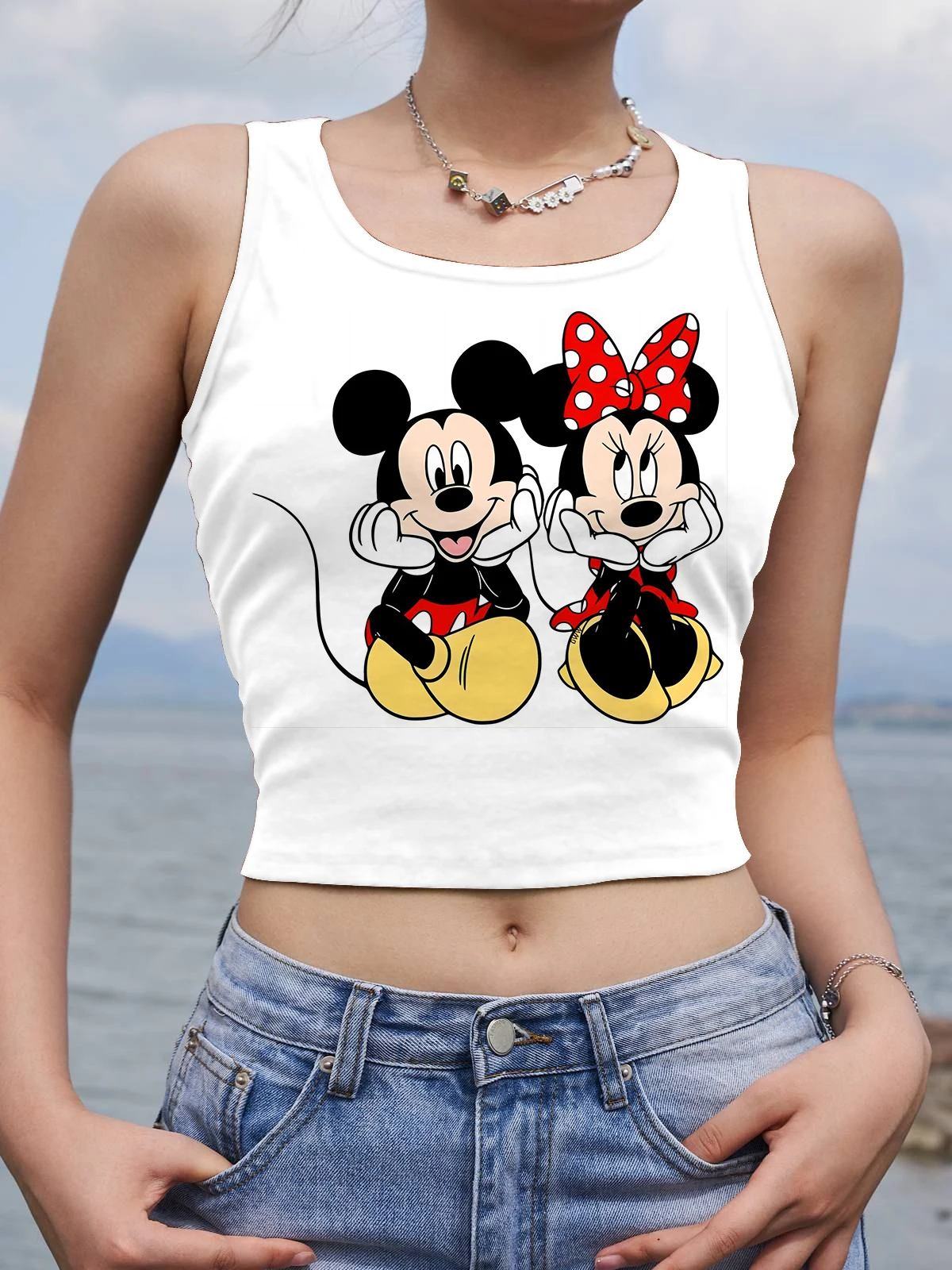 Tank Top Sleeveless Woman Clothes Sexy Corset Yoga Fitness Crop Tops for Women Fashion Minnie Mouse Y2k Mickey Women's T-shirt