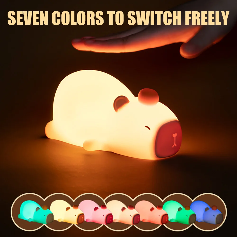 Cute Capybara Night Light Children's Silicone Nightlight Gift USB Rechargeable Animal Touch Bedside Sleep Lamp Decoration