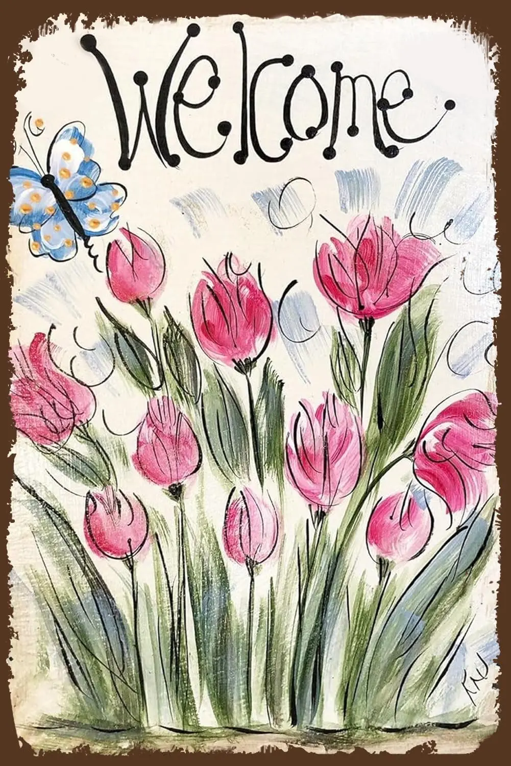 Y1,Summer Slate Signs Metal Mothers Day Spring Tin Signss Hand Painted Welcome Easter Rustic T