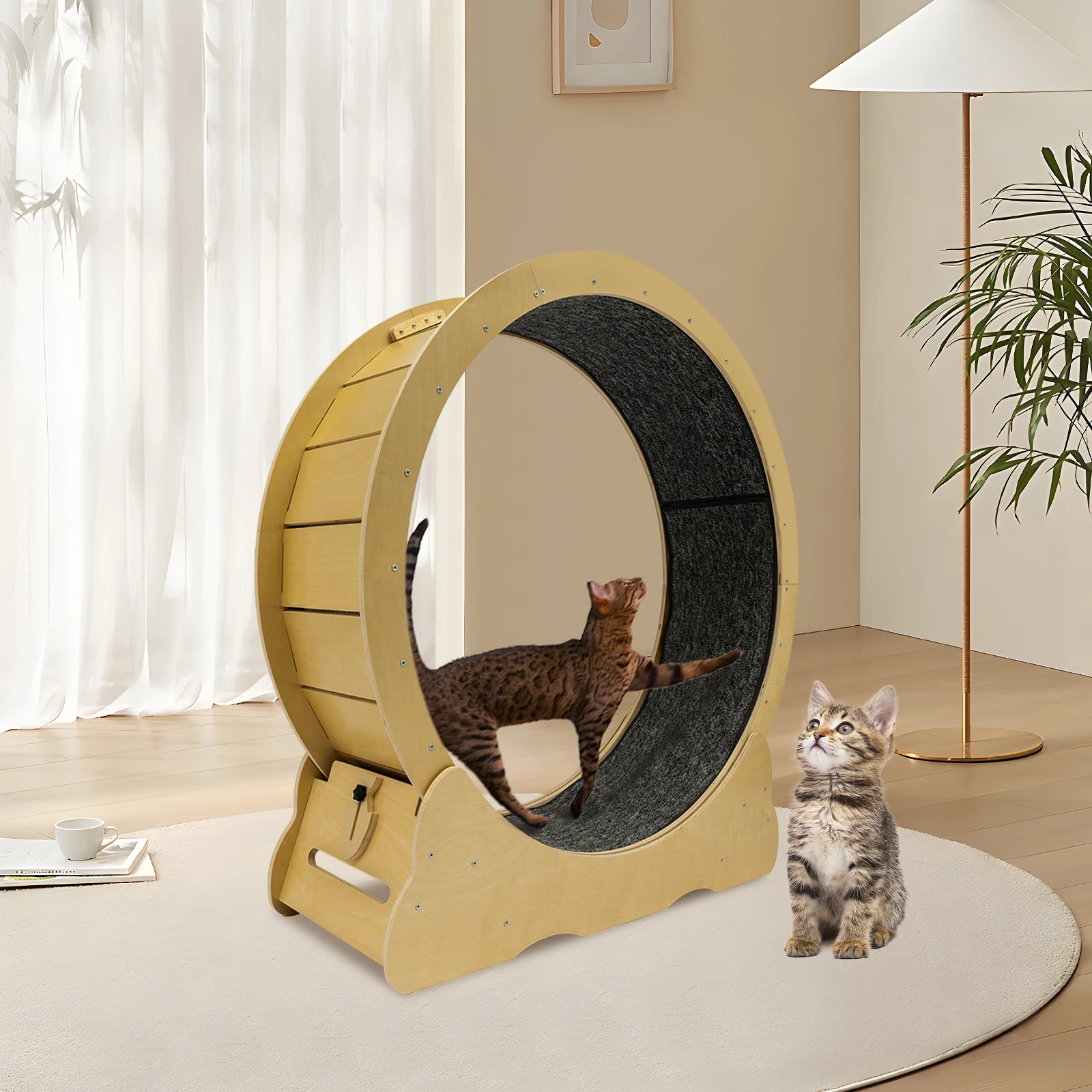 

35.4" Large Cat Exercise Wheel, Silent Running Wheel for Indoor Cats up to 16.5lbs, Solid Wood Construction with Sisal Mat