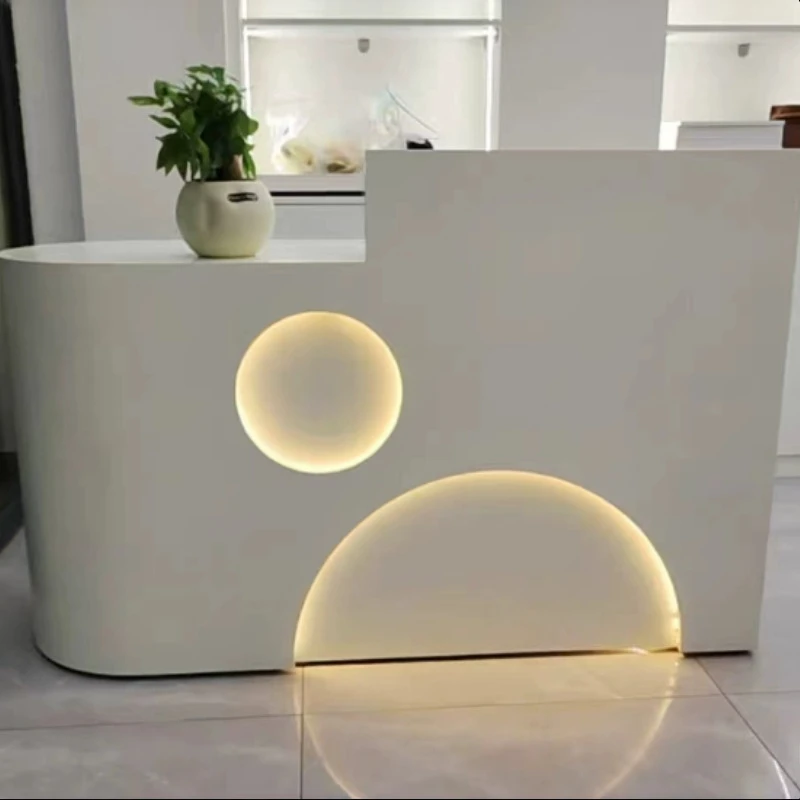 

Simple aesthetic reception desk cream style business reception counter beauty salon mostrador para tienda industrial furniture