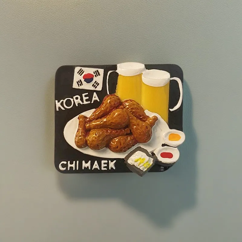 Cucina speciale creativa coreana Pollo fritto coreano birra souvenir da viaggio Regali adesivi magnetici per frigorifero dipinti in 3D