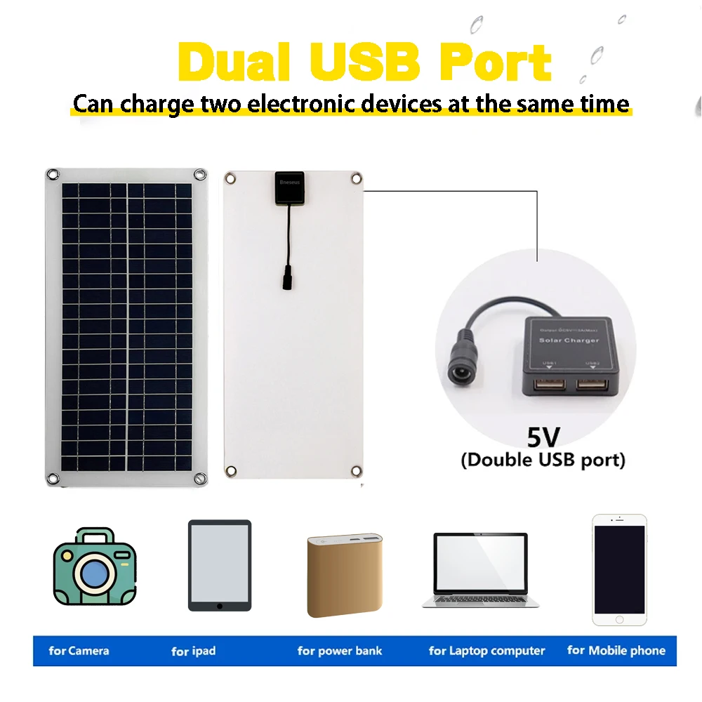 Solar Kit 30W Outdoor Solar Panel Portable Solar Outdoor Charger Travel Camping Hiking Power Station