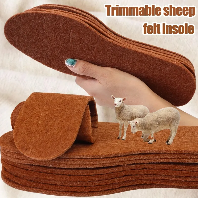 5-20Pairs Cold Weather Wool Felt Insoles Thickened Warm Thermal Breathable Sweat Absorbent Odor Resistant Cushioning for Shoes