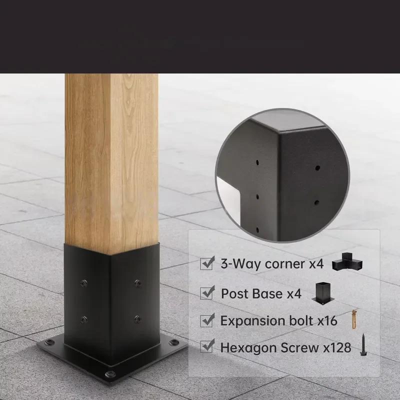 3-Way 90° Corner Pergola Brackets 4x4 Post Base Support Kit Rustproof Steel Pergola Hardware for Building Pergola, Pavilion