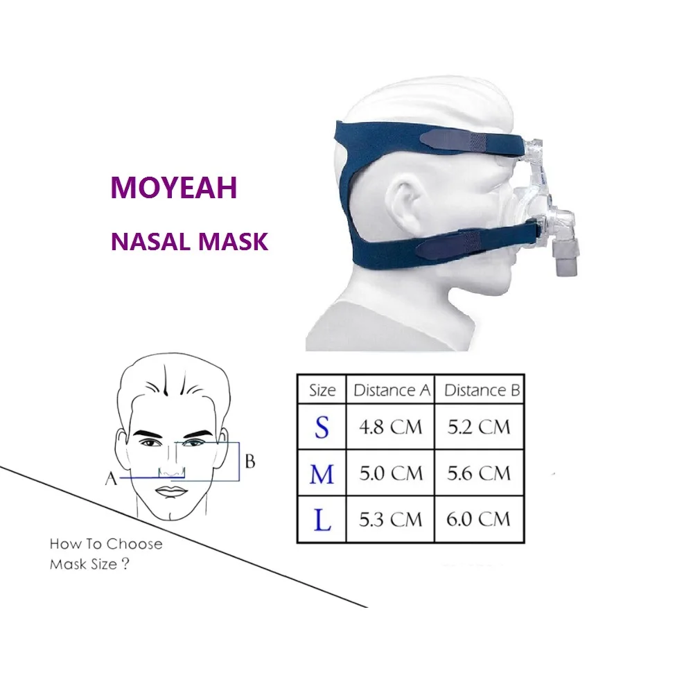 MOYEAH Nasal Masks Silicone Respirator For Cpap Machine Adjustable Headgear Strap Headband For Sleep Apnea Anti Snoring