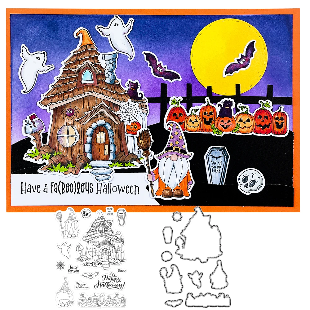 MangoCraft Halloween Gnome wykrojniki wyczyść znaczek zamek DIY Scrapbooking umiera Stampset papierowych kartek...