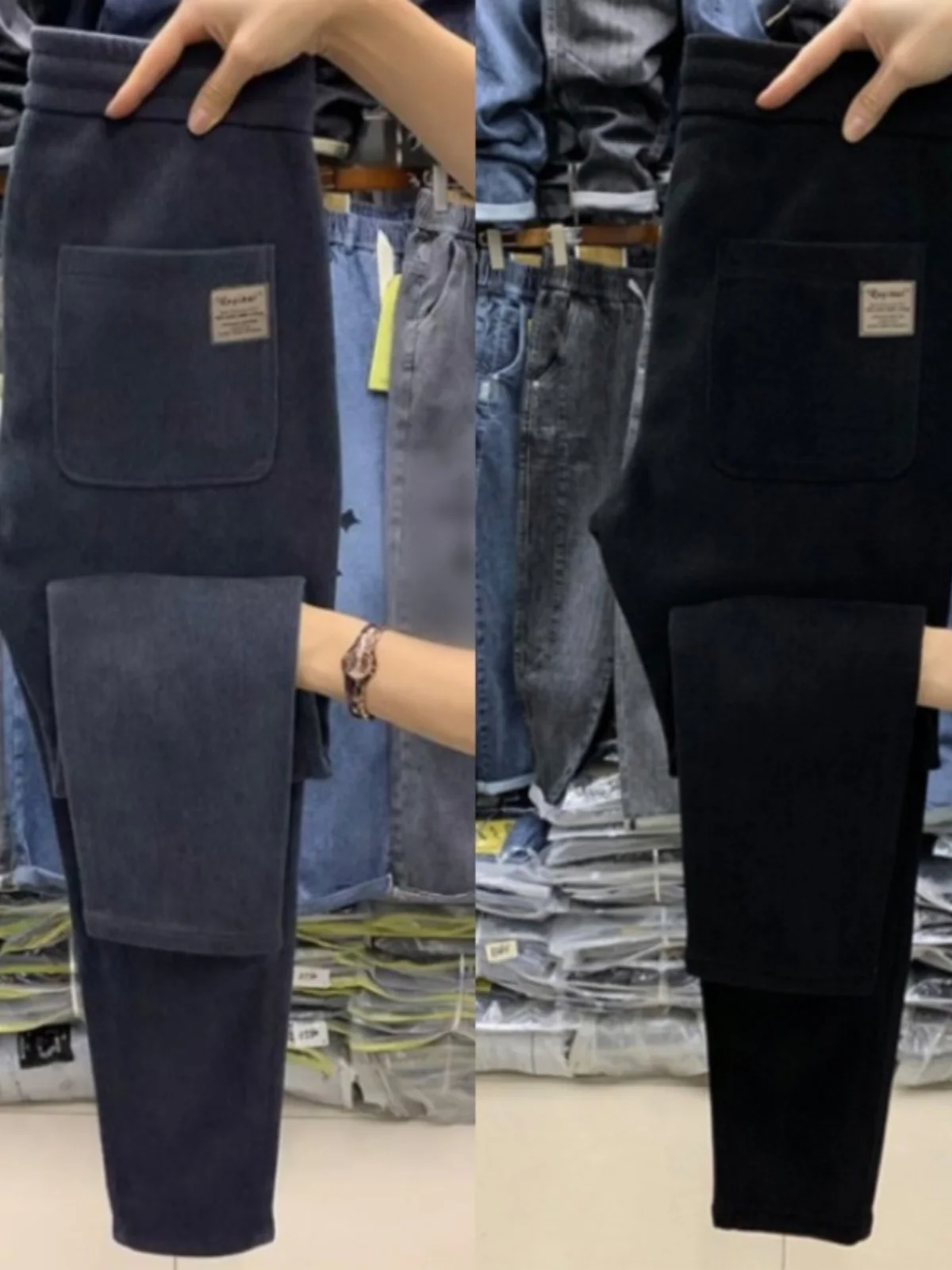 

Men's Thiened Autumn Winter Sports Pants Straight Leg Casual Trousers Trendy Slim Fit Comfortable Warmth Dstring