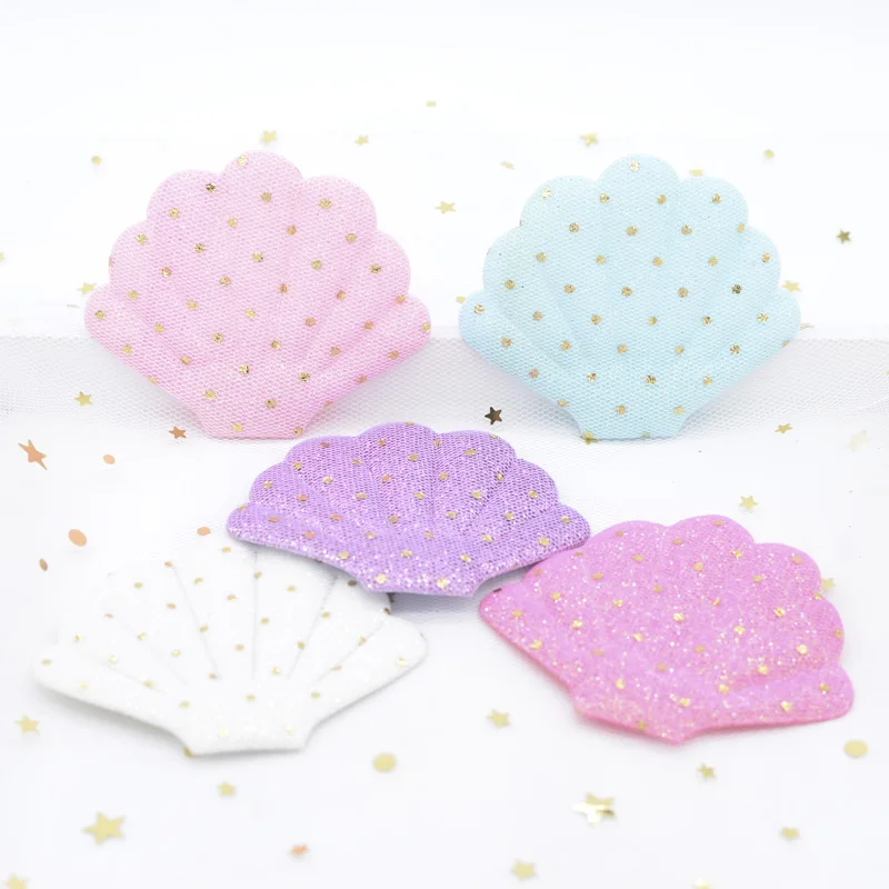 10Pcs 76*58mm Glitter Dot Print Shell Padded Appliques for DIY Cake Topper & Baby Headwear BB Clip Accessories Decor Patches