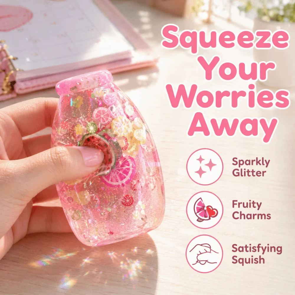 Fun Multicolor Drifting Bottle Squeeze Bottle Shape Colorful Sequins Fidget Fruit Slices Pinch Le for Adults