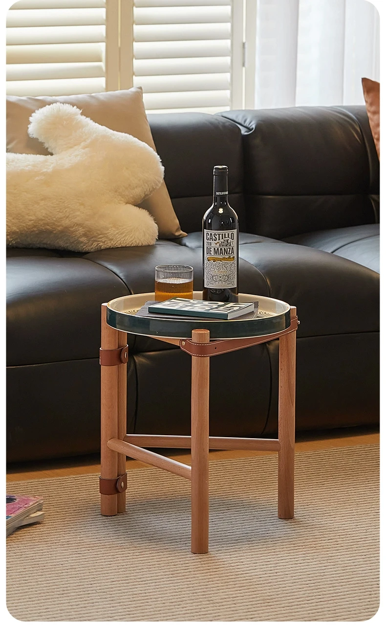 Vintage Couchtisch, Wohnzimmer-Sofa-Beistelltisch, Keramiktablett, Teetisch aus massivem Holz, kreativer Aufbewahrungsschreibtisch, nordische Möbel – Detail 2