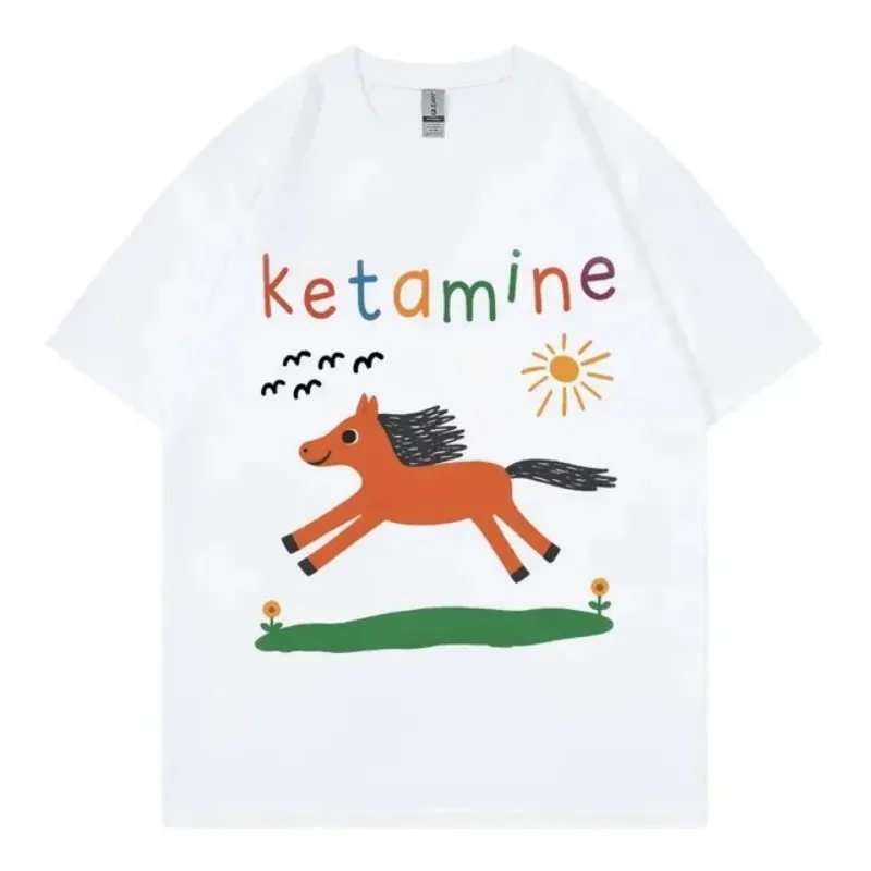 Interesting Ketamine Horse Meme T-shirt for Men and Women Harajuku Y2k Short Sleeved T-shirt Summer Fashion Casual T-shirt