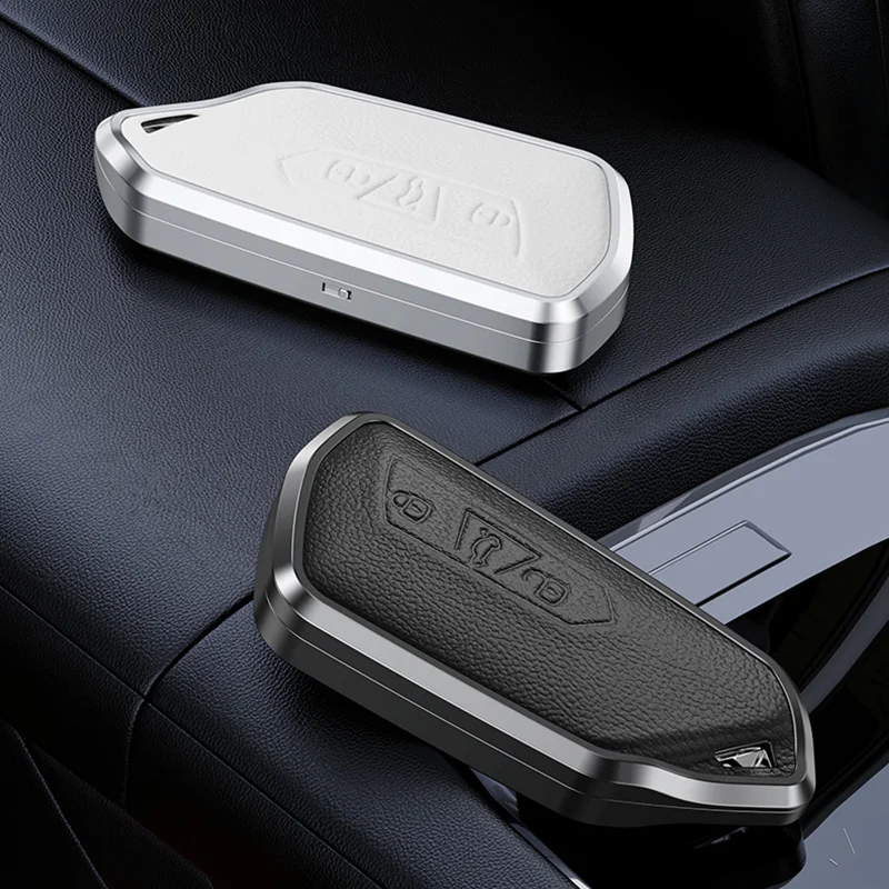 غطاء حافظة مفاتيح السيارة من الجلد المصنوع من سبائك الألومنيوم لسيارة VW Golf 8 MK8 Teramont ID.3 ID.4 ID.5 سكودا Enyaq iV Octavia Seat Leon Key Fob #2