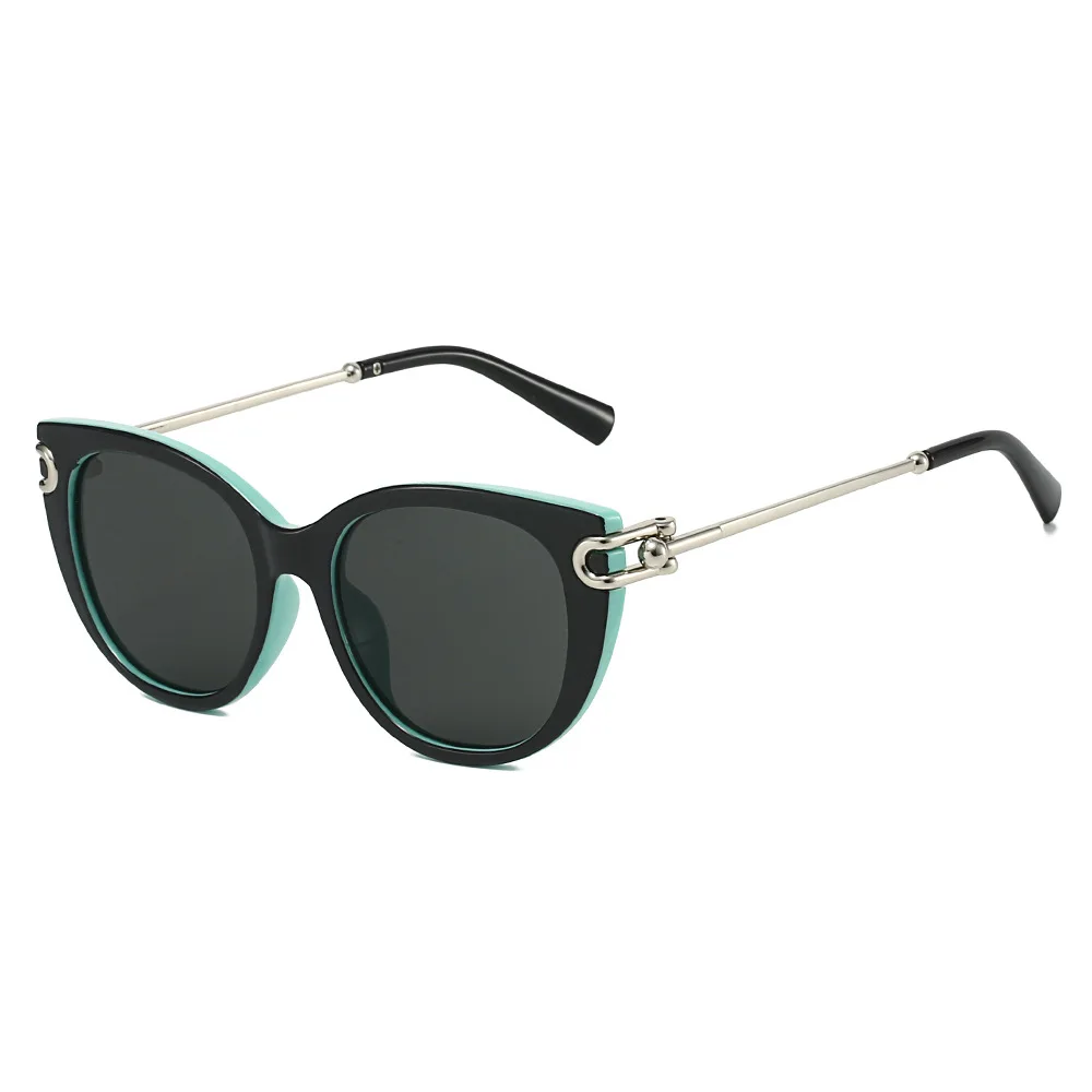 2026 New Two-Tone Sunglasses: Cat-Eye Silhouette, Silver Accents, Stylish Streetwear Piece – High-End Ins-Style Shades