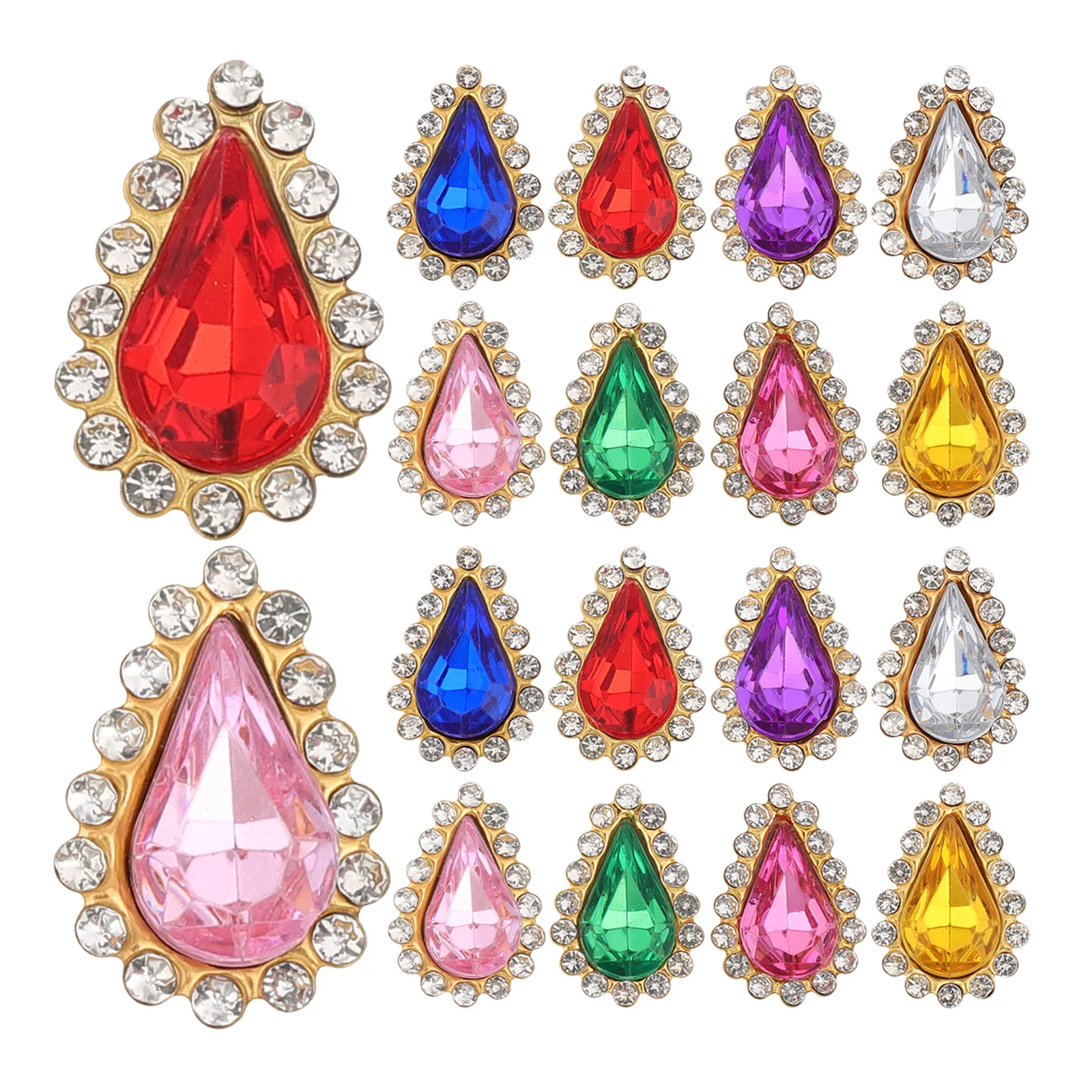 

100Pcs Teardrop Rhinestones Sunflower Hand Sew Stones Colorful Metal Edge DIY Sewing Craft for Clothes Hair Clips Jewelry Making