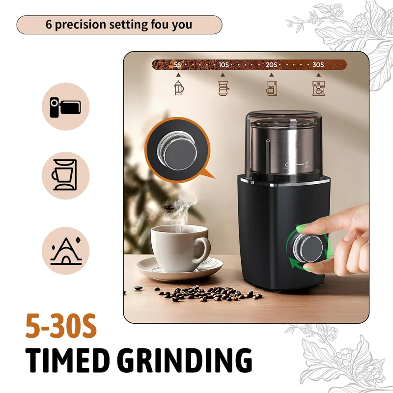 A74G-핸즈프리 블레이드 커피 그라인더, 무선 커피 밀, 탈착식 그릇이 있는 충전식 배터리, 캠핑, 여행 등에 적합합니다.