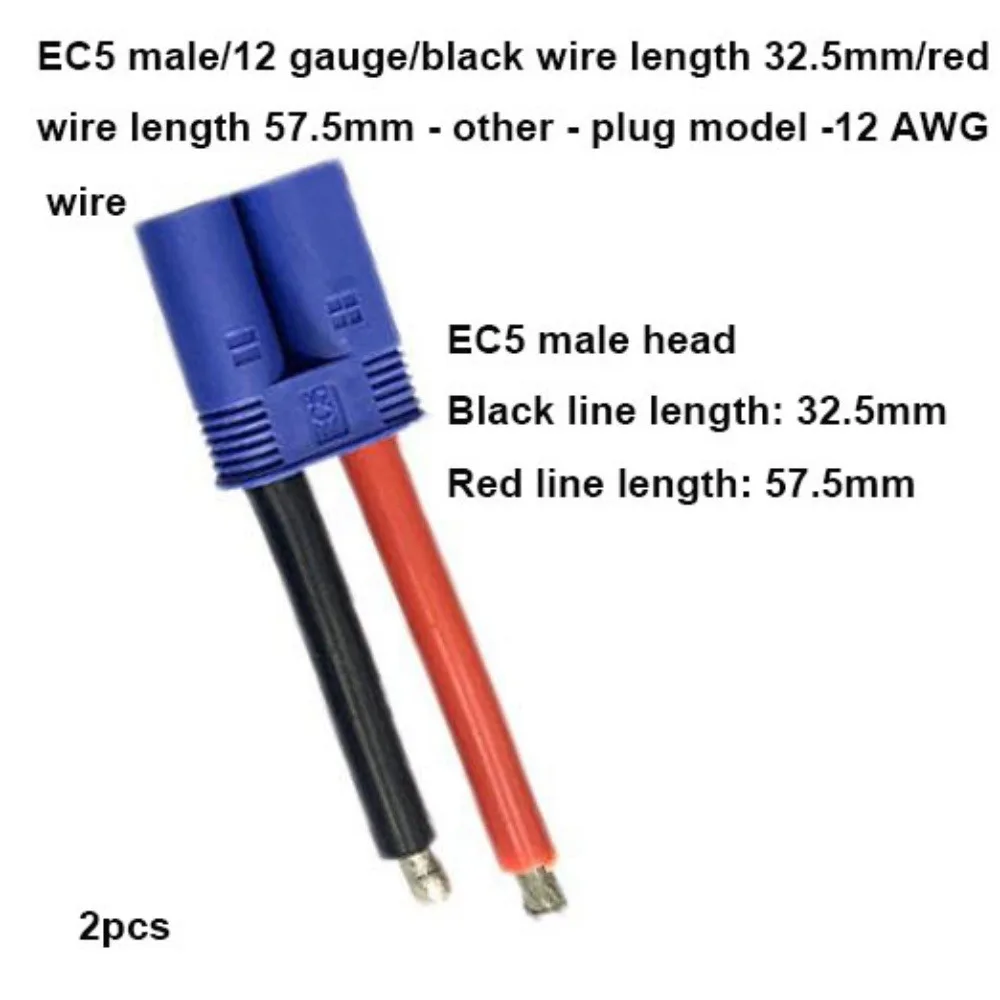 

2pcs New EC5 Male and Female Extension Wires Black 6 Styles Emergency Start Connection Wires Plastic 12AWG Silicone Wires