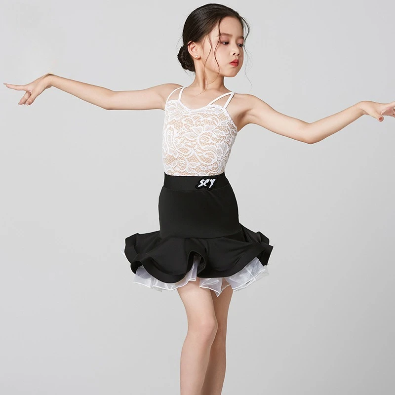 Dziewczęce białe, dopasowane, z odkrytymi plecami, z rozcięciem, stroje do ćwiczeń tanecznych, nowy dziecięcy strój do tańca latynoamerykańskiego z szelkami.