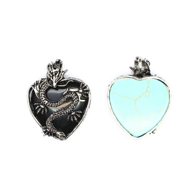 Dragon Necklace natural stone Heart Pendant Jewelry Gifts for Women Men Dragon Pendant Love Shaped Locket Pendant Necklace 1pc